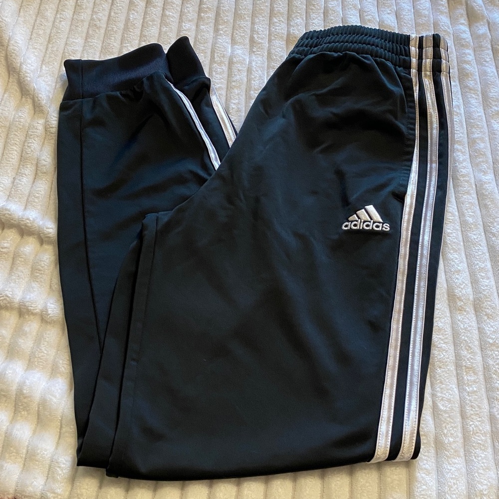 Adidas Kids Black Joggers with White Stripes